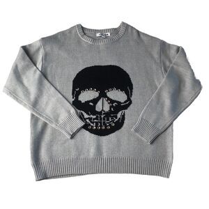 Vigoss Women’s Knit Black Skull Sweater Gray Rhinestone Embellished Small NWT